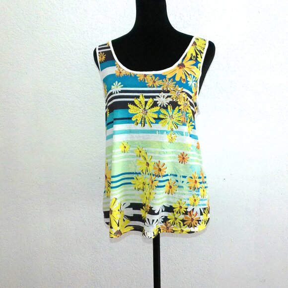 Spicewear, Stripe and daisy floral tank top, with golden/silver studs design. - Picture 2 of 11